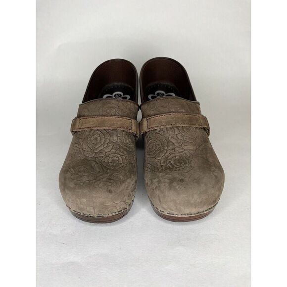 Sanita Shoes Clogs Women Size 40 US 9 Brown Leather Floral - Picture 15 of 15